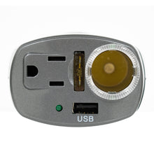 Load image into Gallery viewer, 150 Watt Power Inverter with Grounded Outlet, USB, and 12VDC