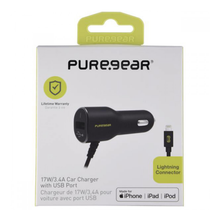 Load image into Gallery viewer, PureGear 17W USB Car Charger with Built-In Lightning Cable - Black